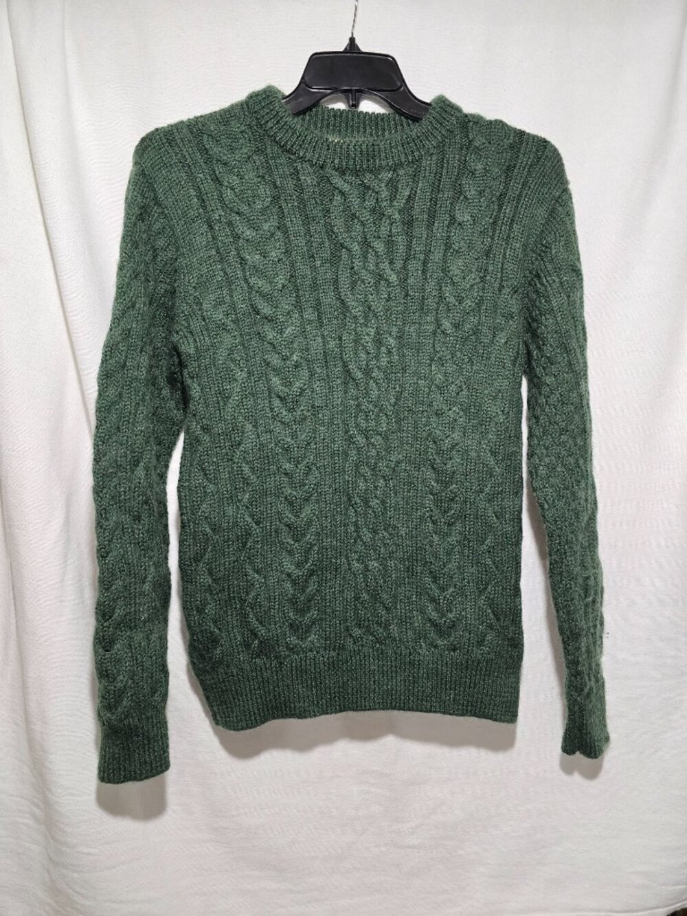 WoolOvers Dark Green 100% Wool Cable Knit Crew Neck Pullover Sweater Size XL GUC